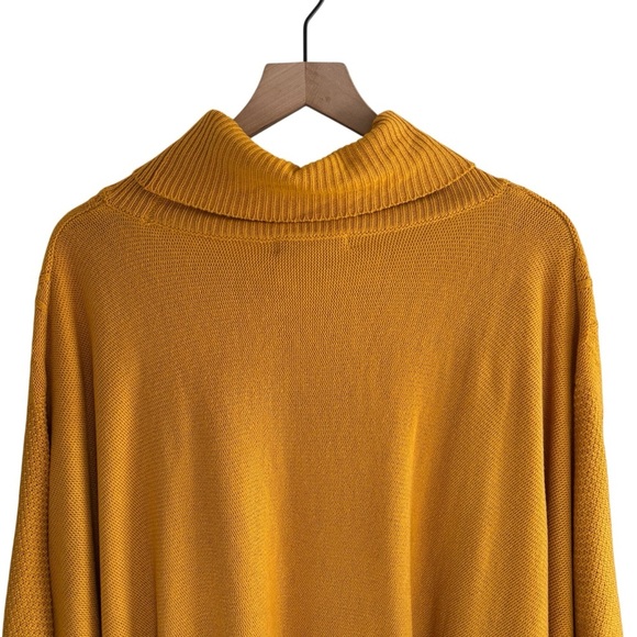 Laurel Grey Mustard Yellow Knit Cowl Neck Poncho Sweater Cozy Fall Layering OS - Picture 10 of 16